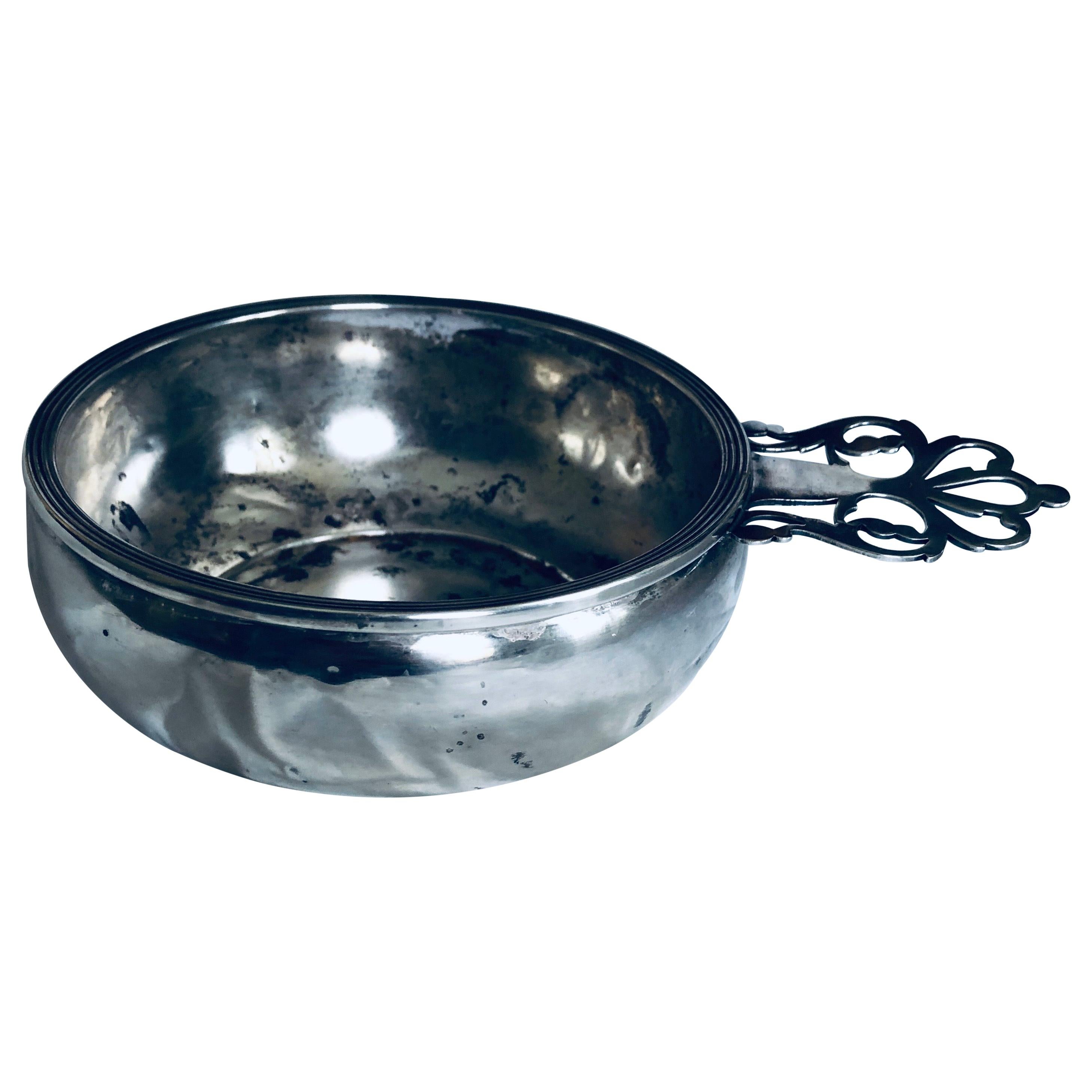 Sterling Silver Porridger with Pierced Handle For Sale