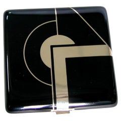 Sterling Silver Powder Case, Produced for Cartier, Fired Enamel Salimbeni