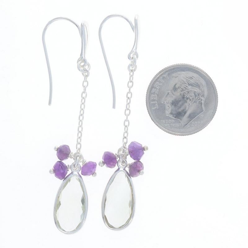Women's Sterling Silver Prasiolite & Amethyst Dangle Earrings - 925 Pear Pierced For Sale