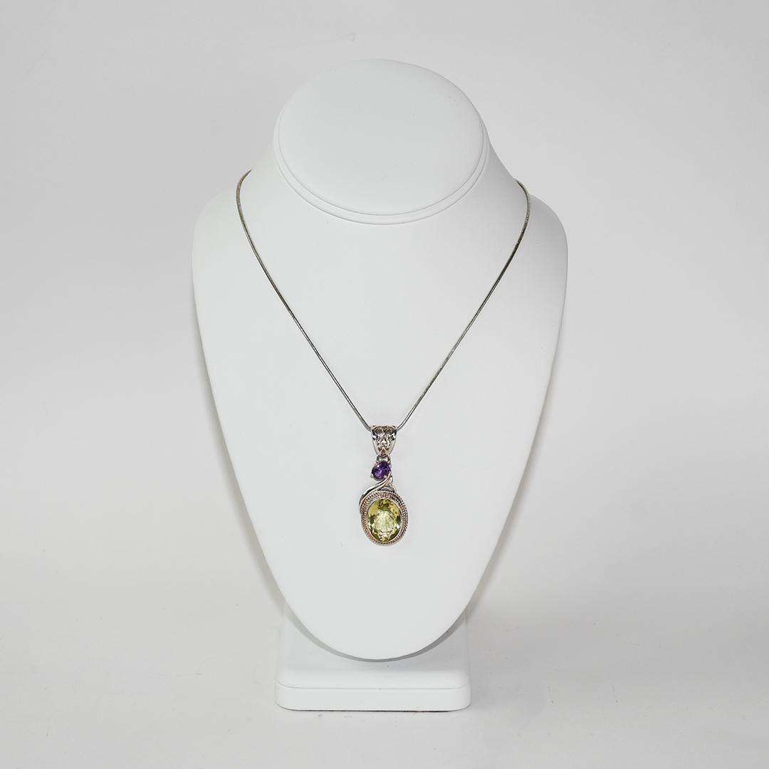 Pendentif en argent sterling Prasiolite et améthyste 11,6 g Unisexe en vente