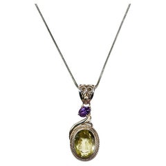 Sterling Silver Prasiolite & Amethyst Pendant 11.6g