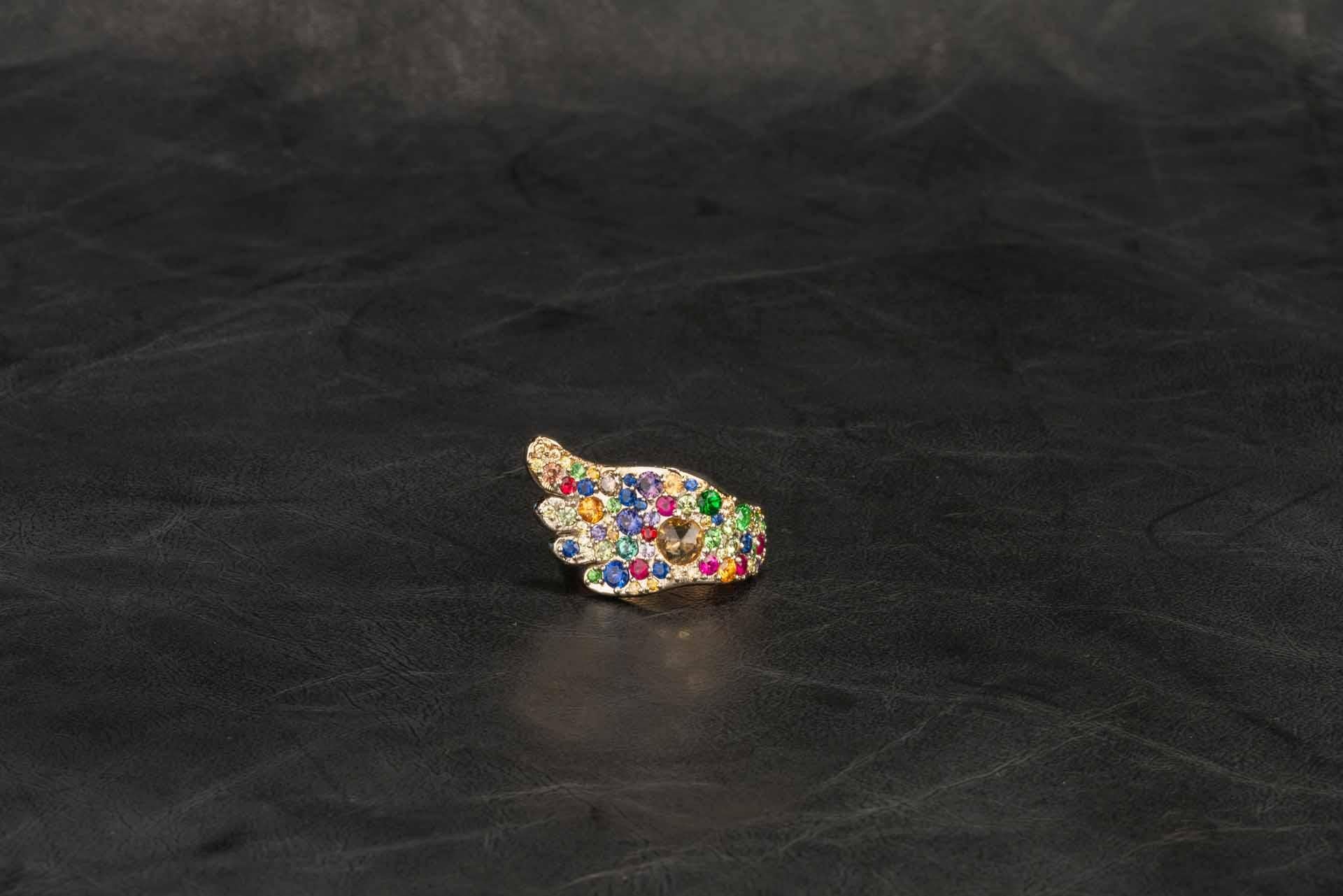 Sterling Silver Presentation Box with 18 Karat Gold Rainbow Wing Ring For Sale 6