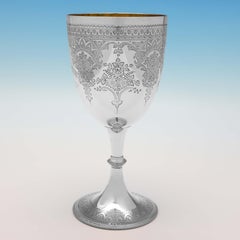 Victorian Antique Sterling Silver Goblet - Presentation Inscription - 1890