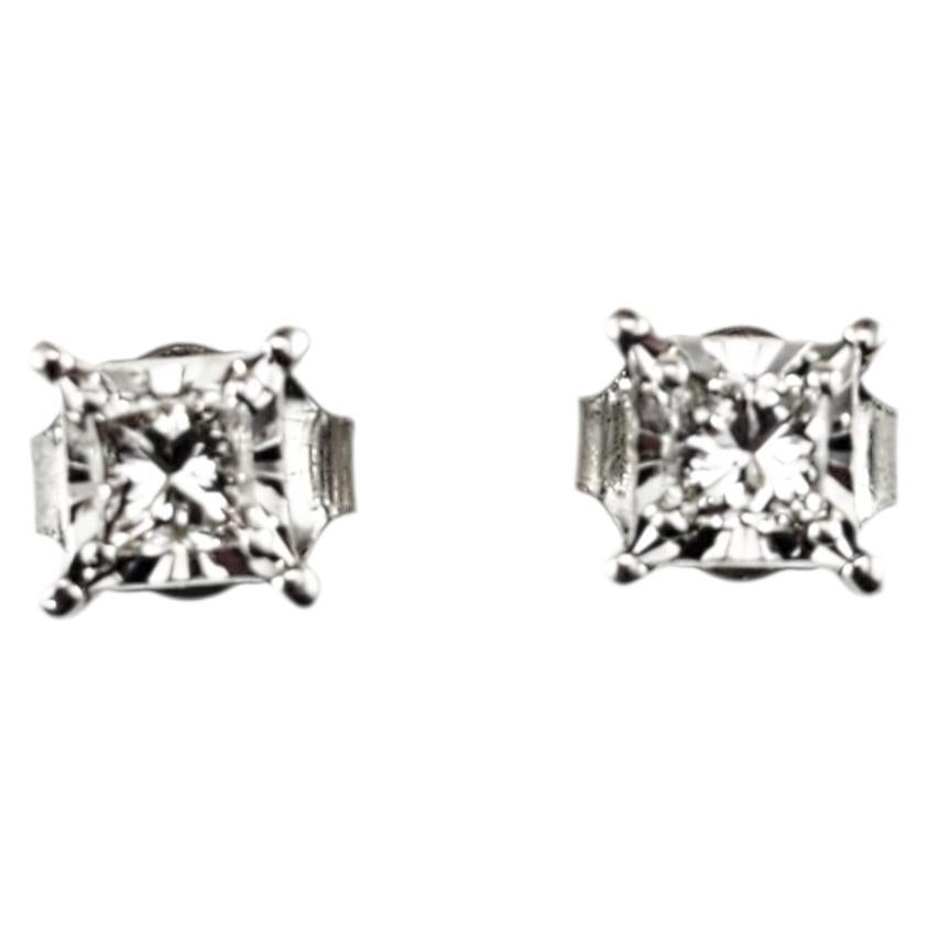 Sterling Silver Princess Cut Diamond Stud Earrings #24482 For Sale