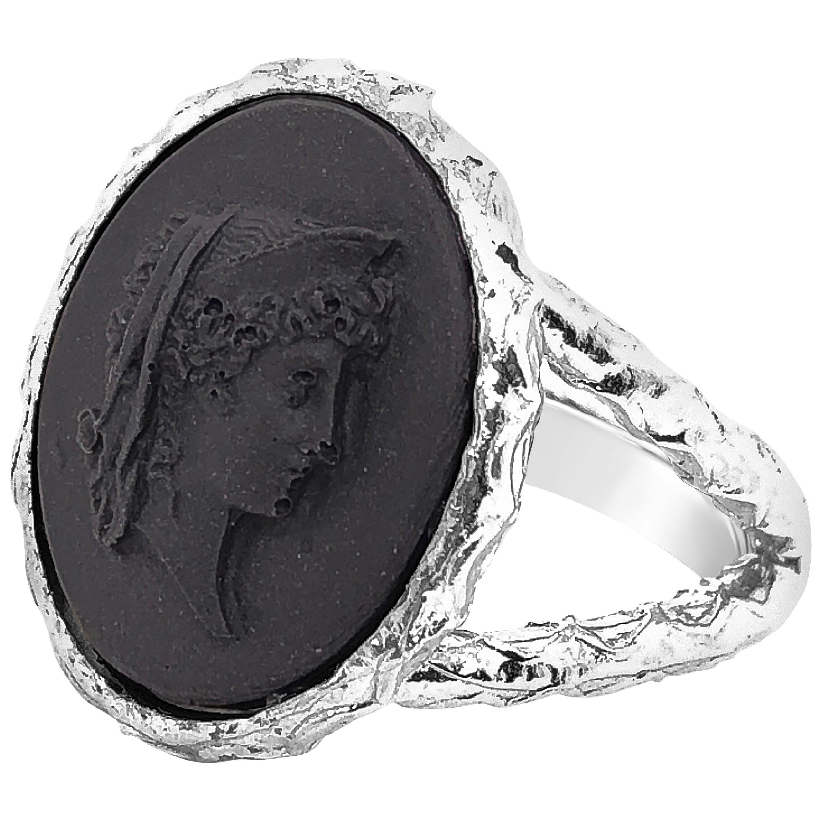 For Sale:  Sterling Silver Profile of Woman in Ancient Rome Cameo Ring