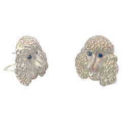 Sterling Silver Puddle Dog Earrings Blue Sapphires
