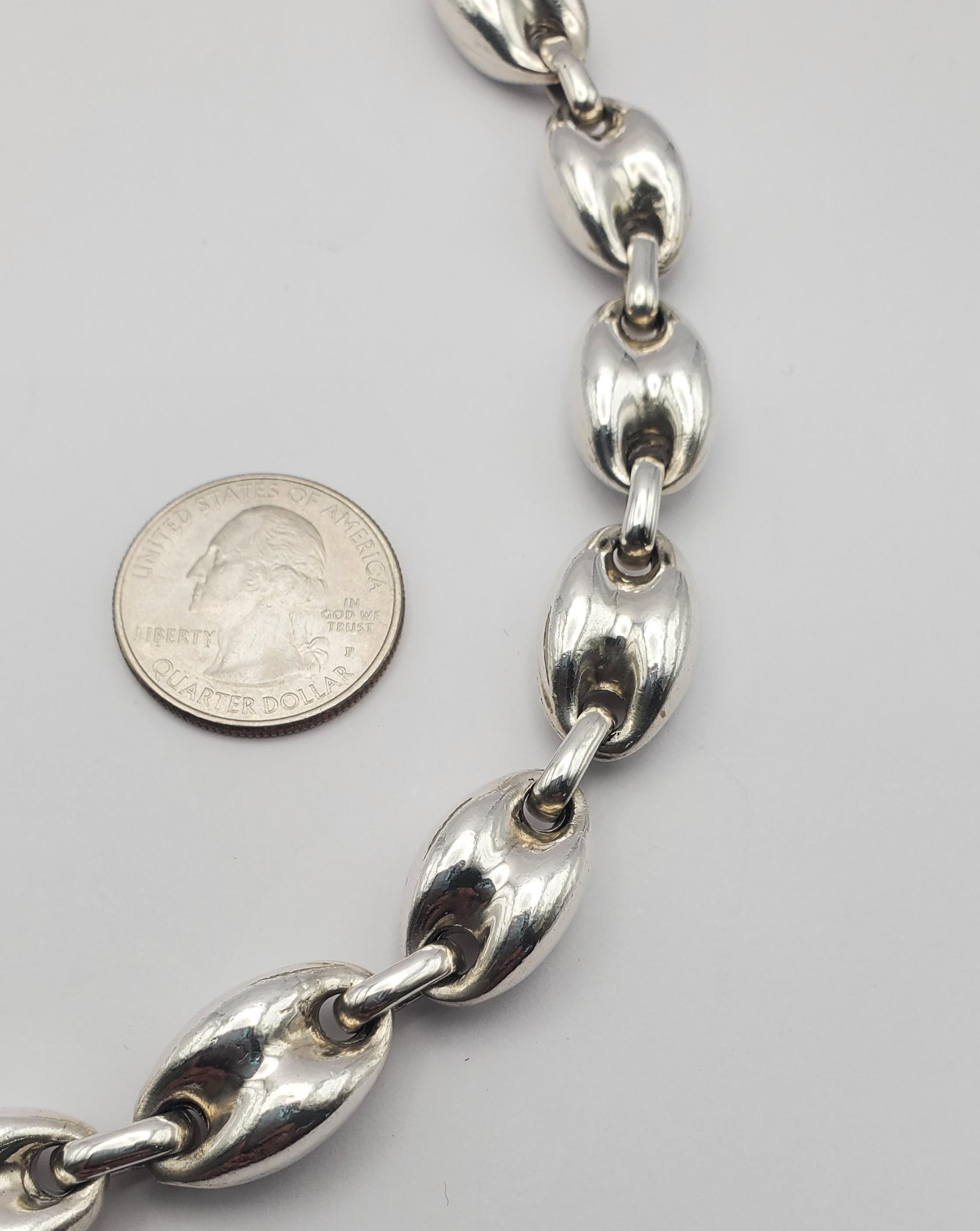 Sterling Silver Puffed Mariner Link Gucci Style Statement Necklace 18