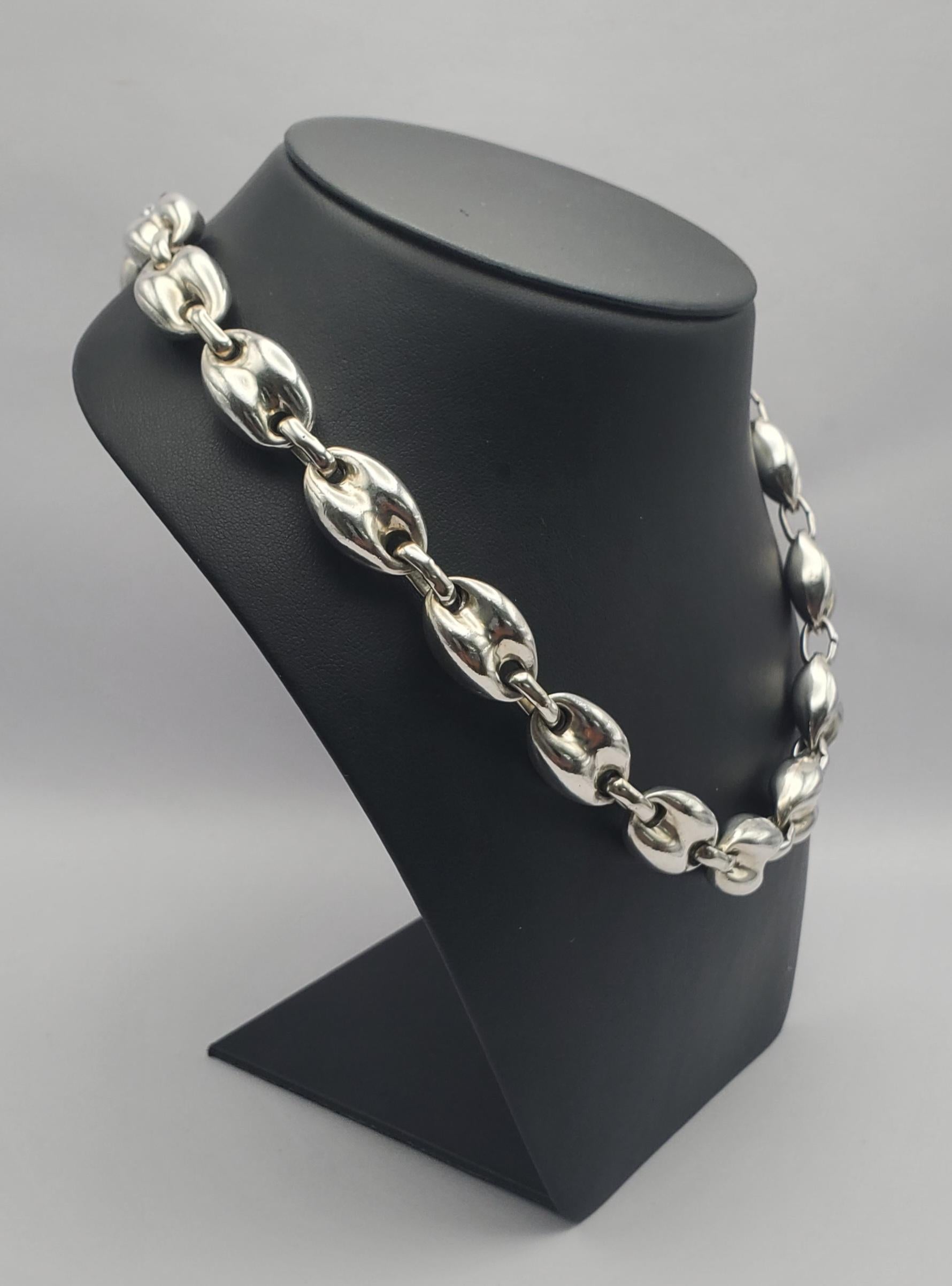Sterling Silver Puffed Mariner Link Gucci Style Statement Necklace 18