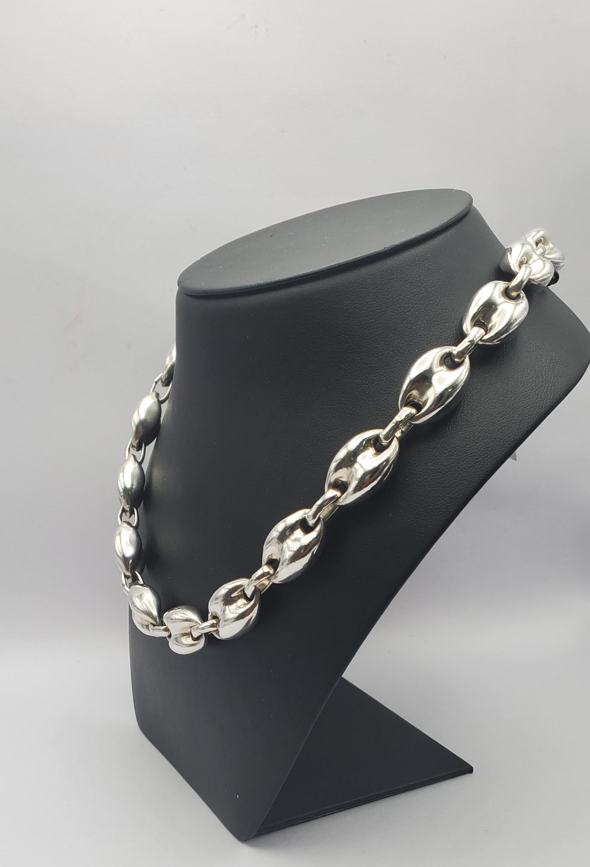 Women's or Men's Sterling Silver Puffed Mariner Link Gucci Style Statement Necklace 18