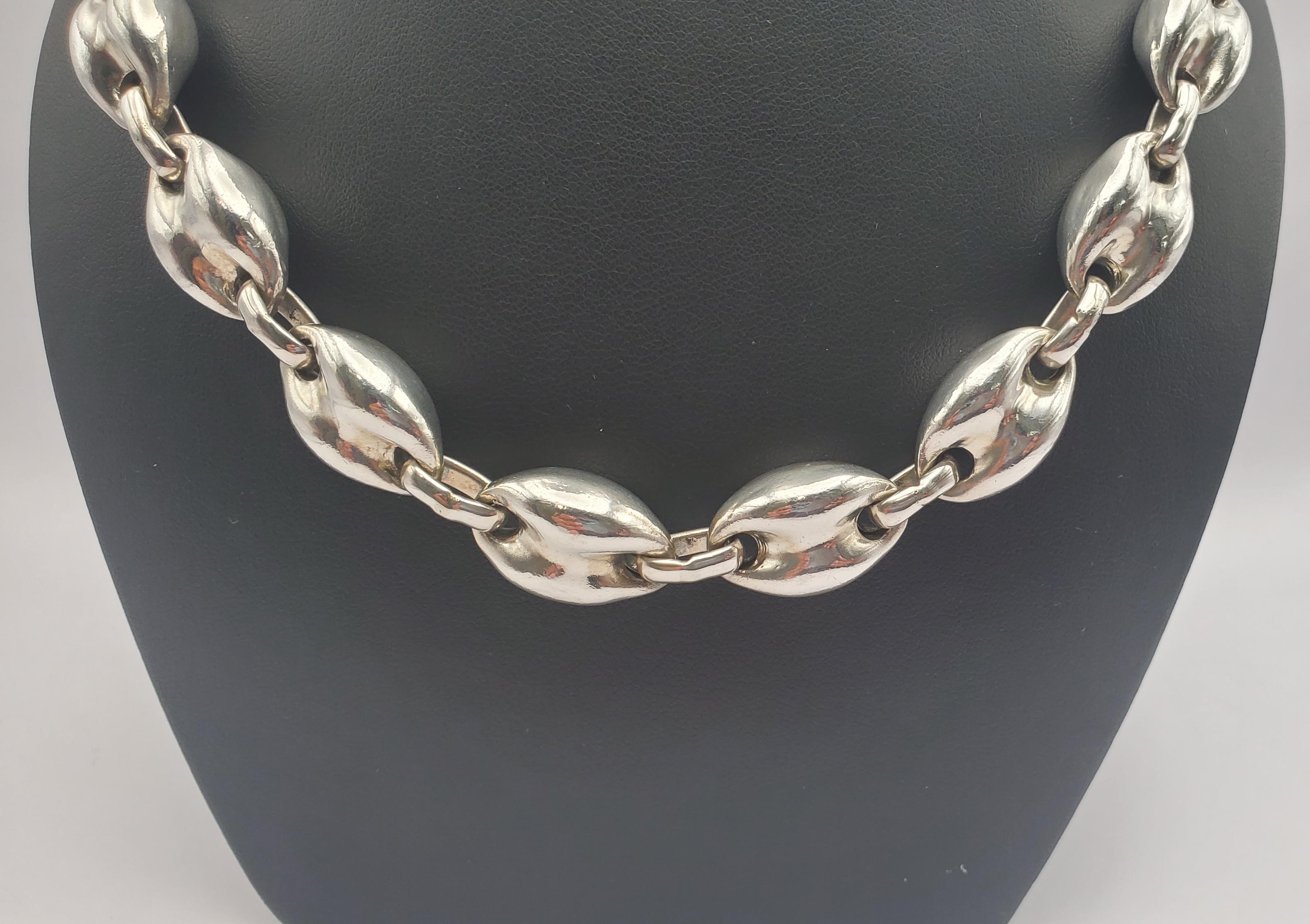 Sterling Silver Puffed Mariner Link Gucci Style Statement Necklace 18