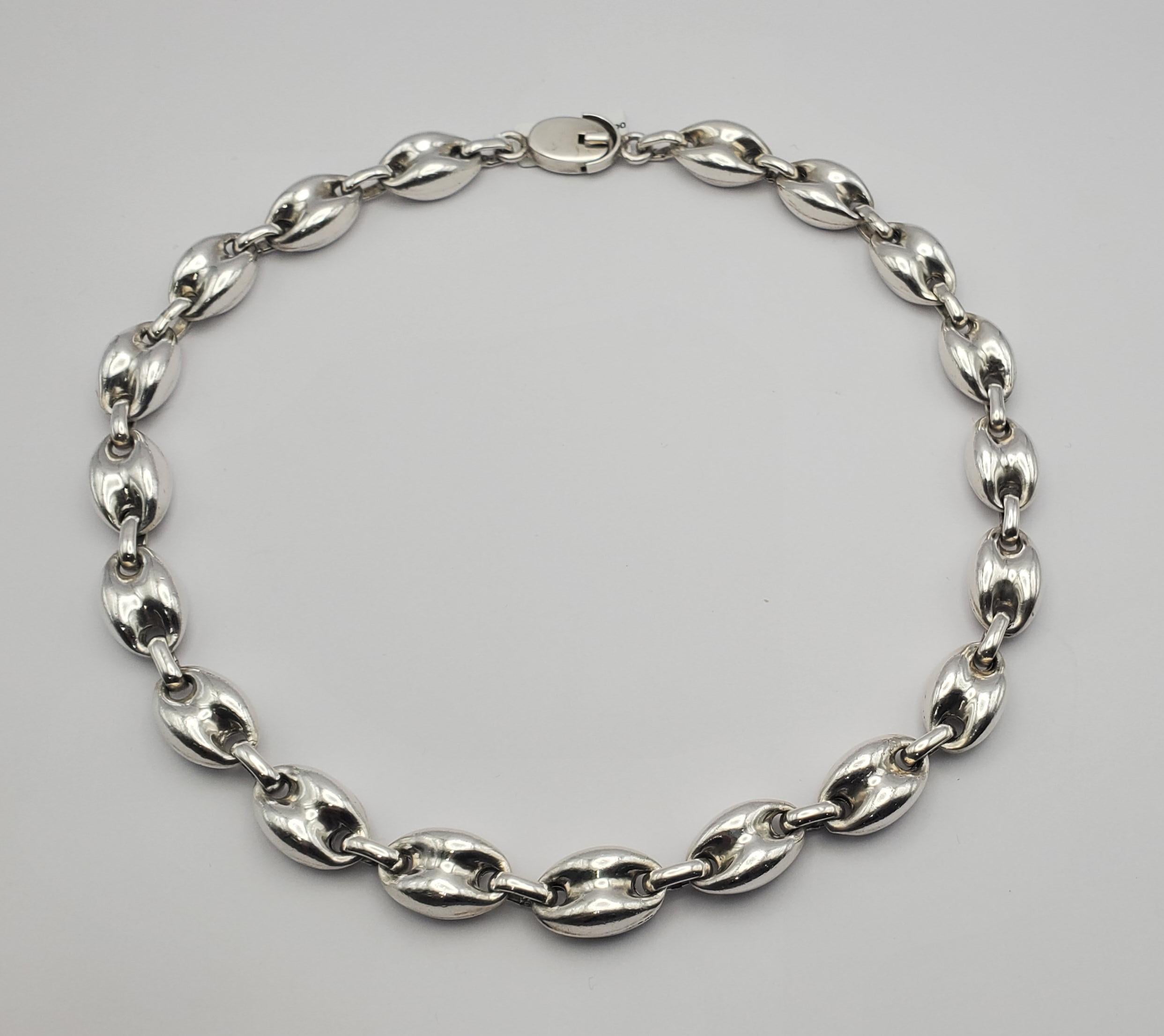 Sterling Silver Puffed Mariner Link Gucci Style Statement Necklace 18