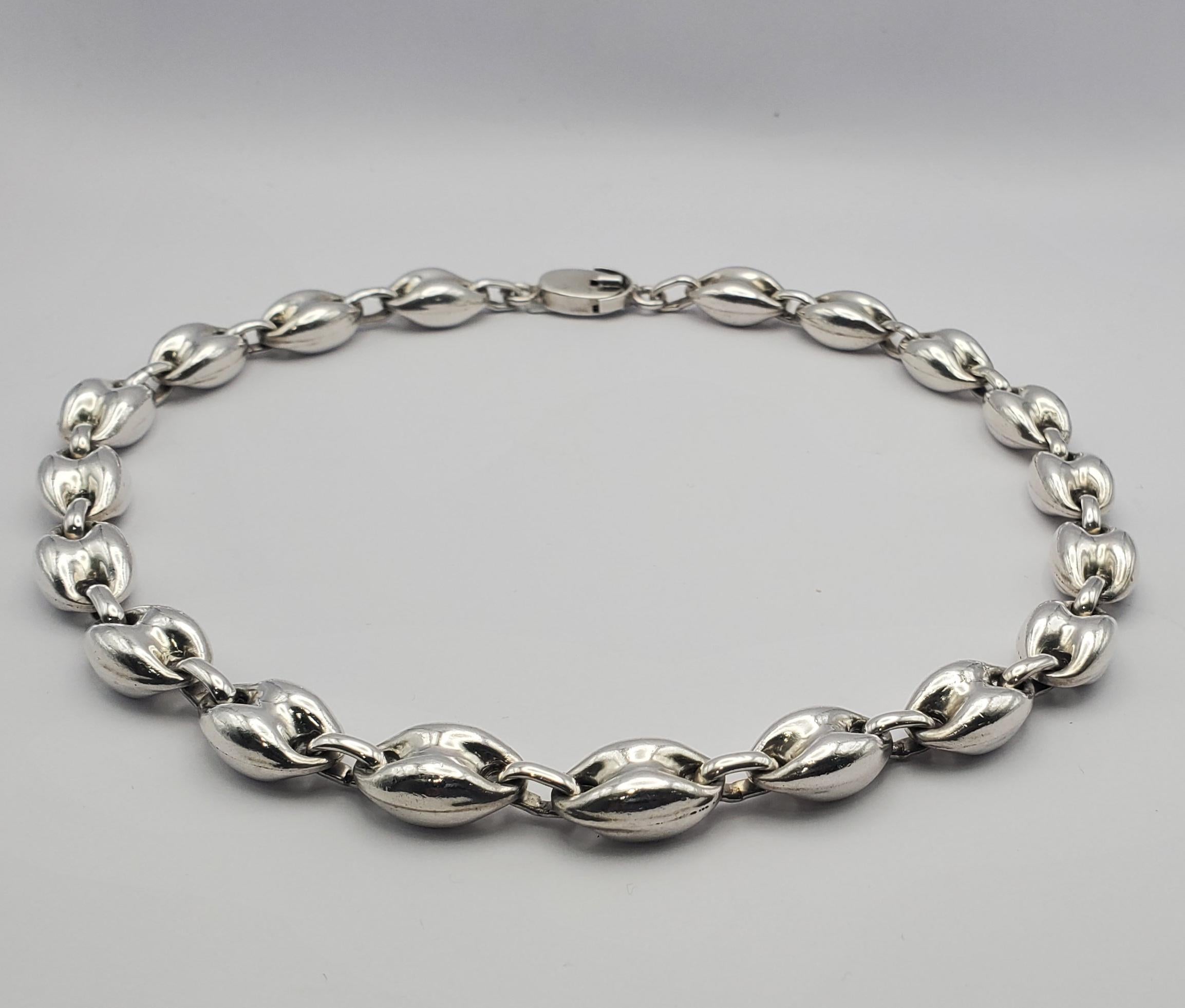 Sterling Silver Puffed Mariner Link Gucci Style Statement Necklace 18