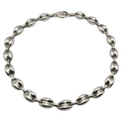 Sterling Silver Puffed Mariner Link Gucci Style Statement Necklace 18"