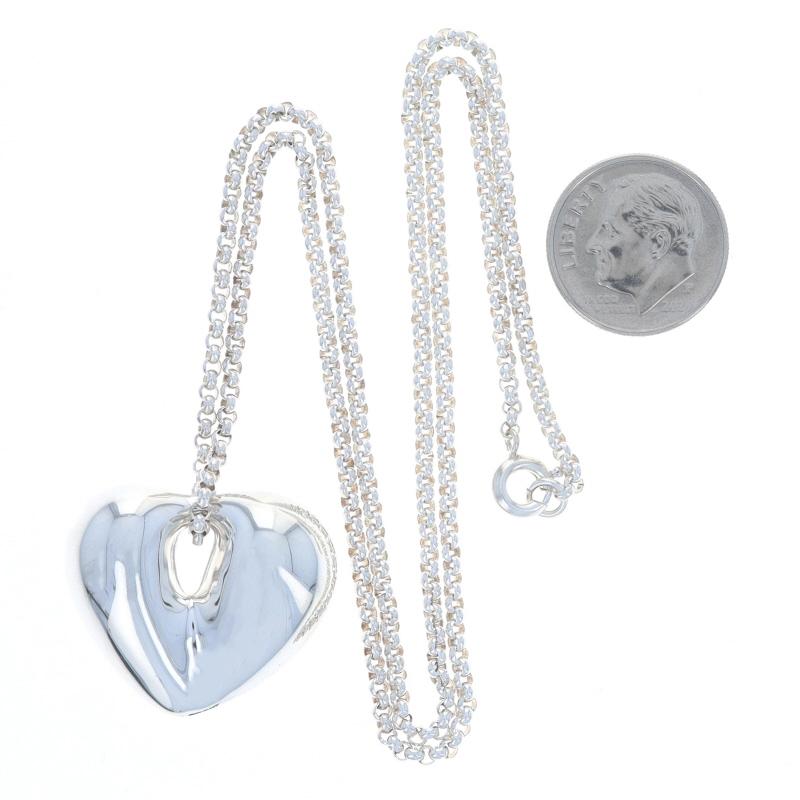Women's Sterling Silver Puffy Heart Pendant Necklace 18 1/2