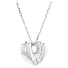 Sterling Silver Puffy Heart Pendant Necklace 18 1/2" - 925 Love