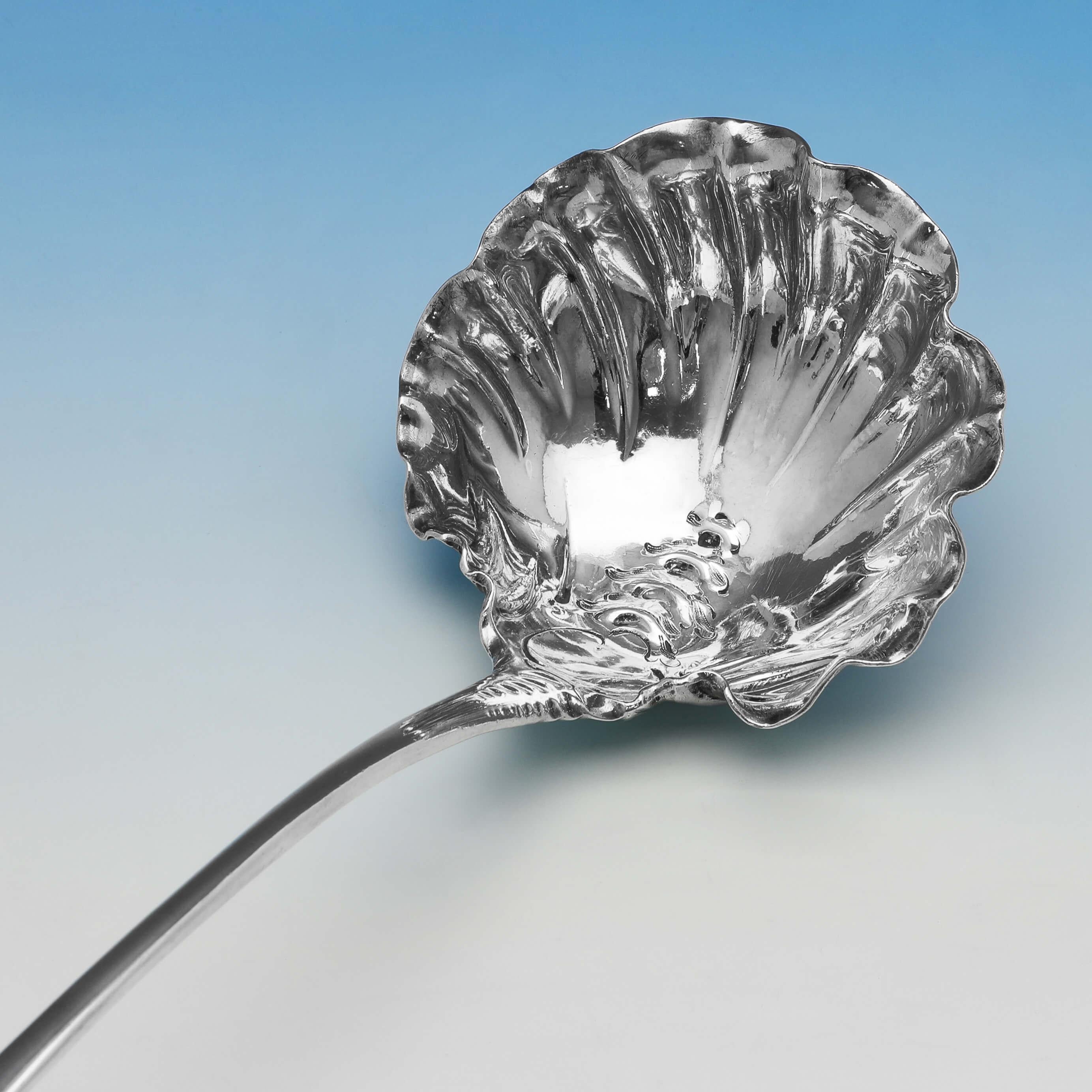 English George II Rococo Antique Sterling Silver Punch Ladle by Ebeneezer Coker, 1756 For Sale
