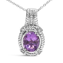 Sterling Silver Purple Amethyst and Diamond Accent Fashion Drop Pendant Necklace