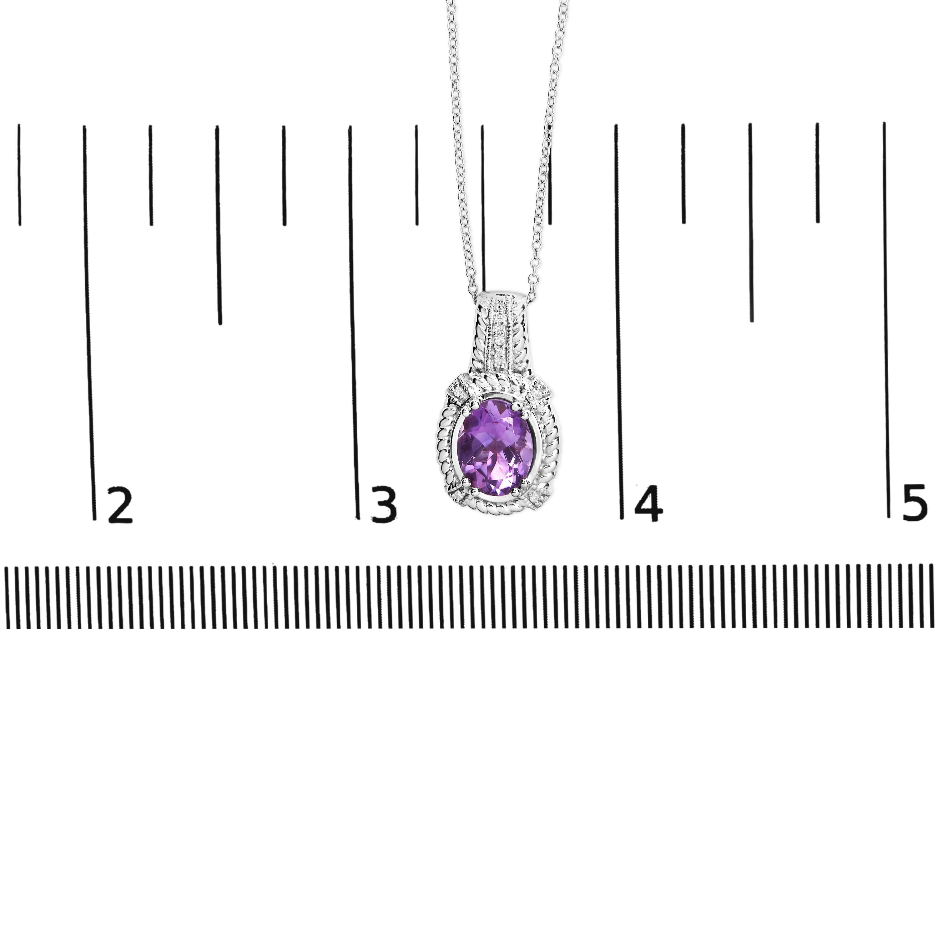 Sterling Silver Purple Amethyst and Diamond Accent Fashion Drop Pendant Necklace In New Condition For Sale In New York, NY