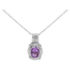 Sterling Silver Purple Amethyst and Diamond Accent Fashion Drop Pendant Necklace
