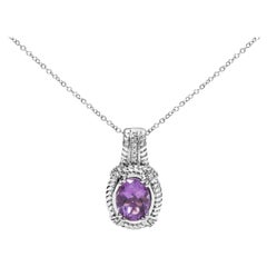 Halskette mit Tropfenanhänger aus Sterlingsilber mit lila Amethyst und Diamant-Akzent in Mode