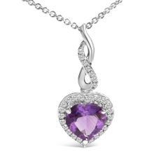 Sterling Silver Purple Amethyst and White Sapphire Halo Earring Necklace Set