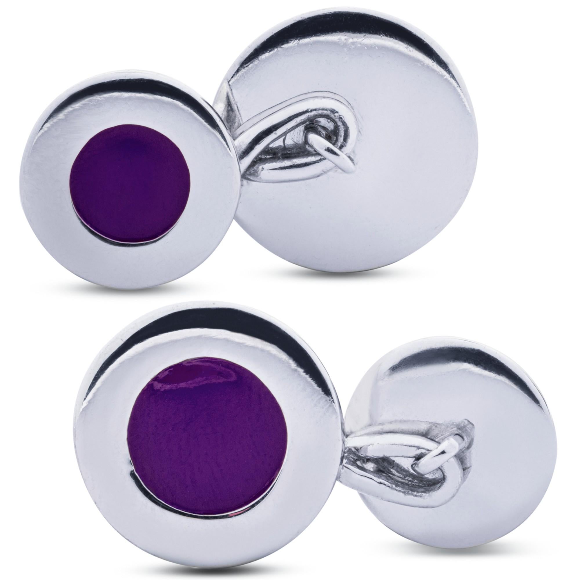 Alex Jona Boutons de manchette en argent sterling et émail violet Neuf - En vente à Lugano, CH