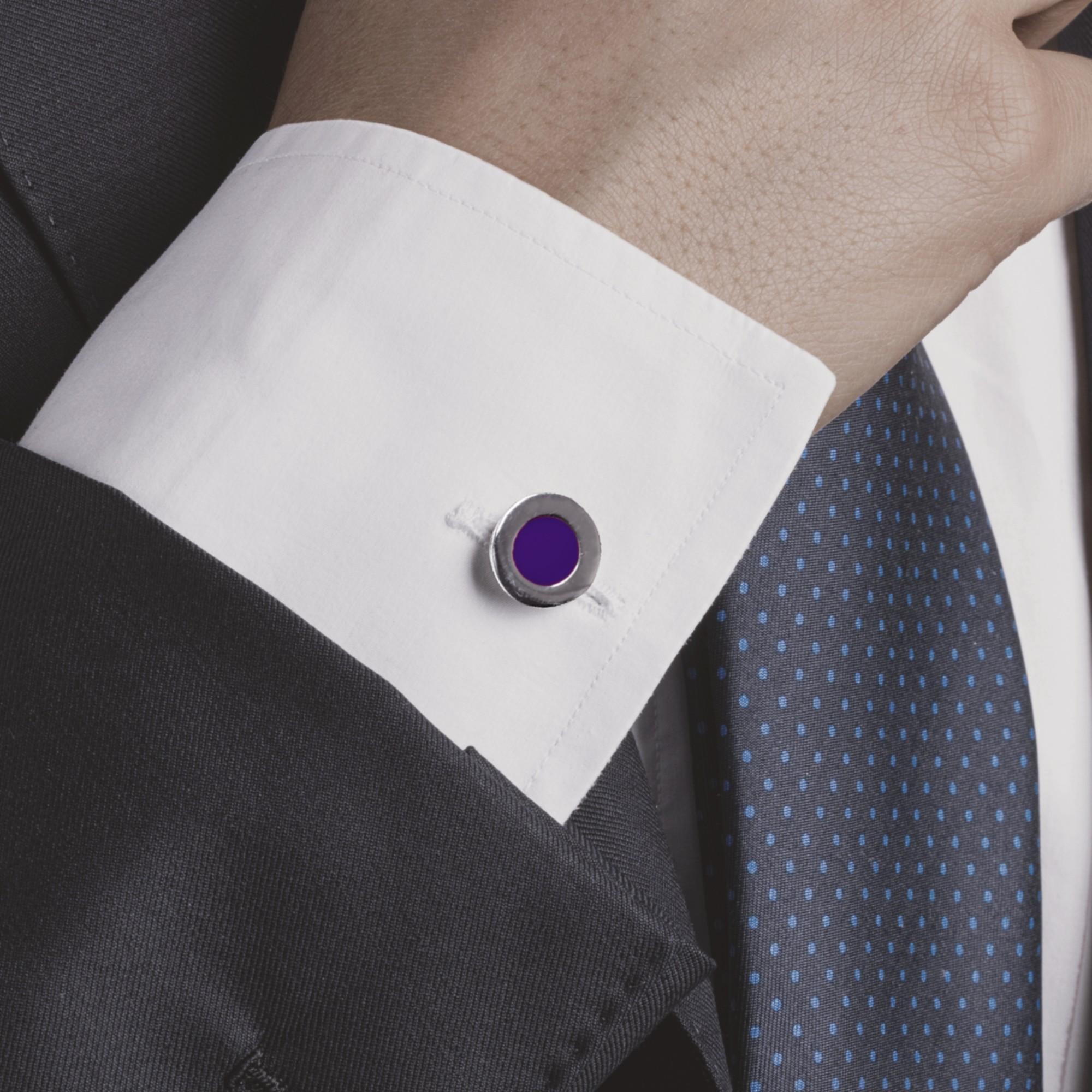 Alex Jona Boutons de manchette en argent sterling et émail violet Pour hommes en vente