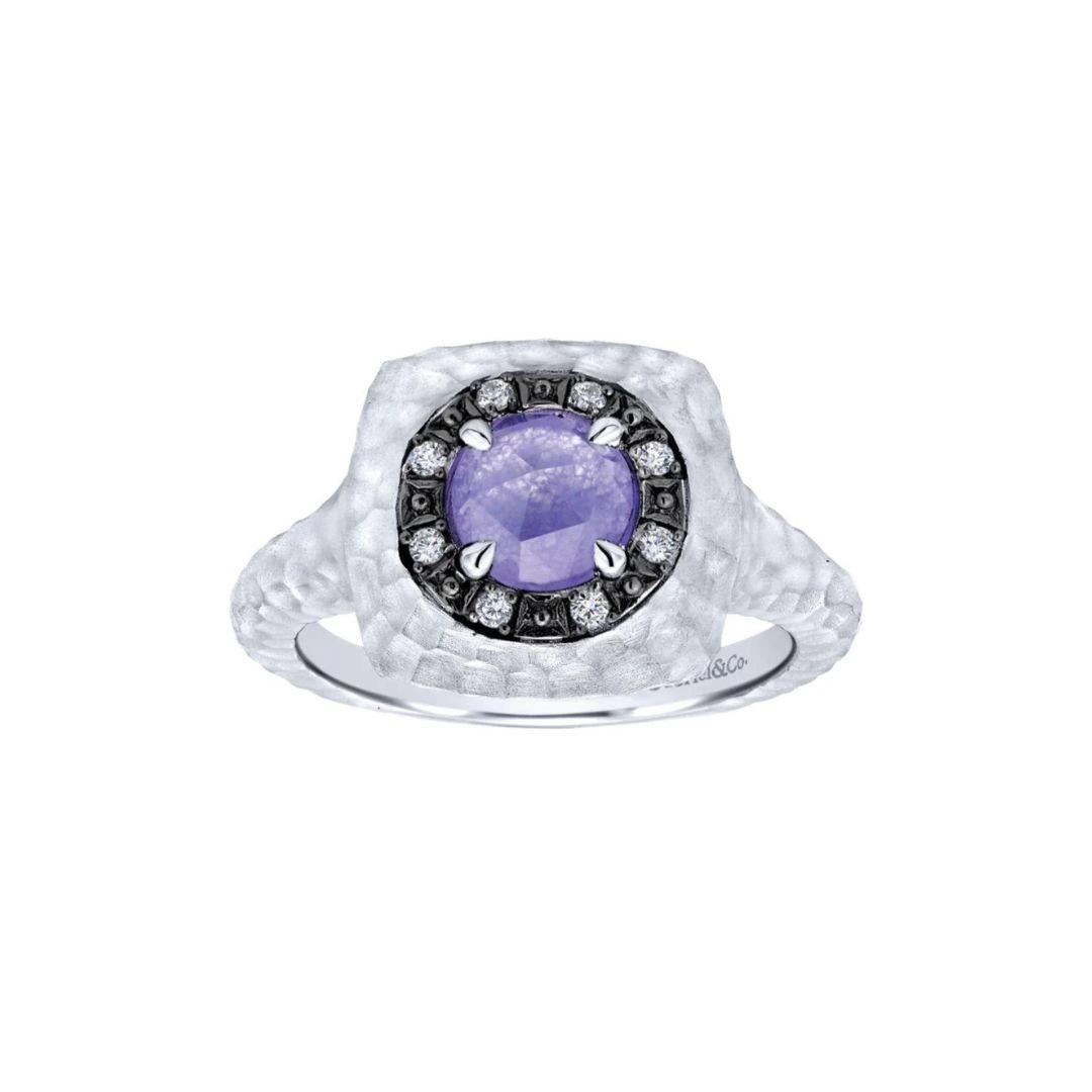 Sterling Silver, Purple Jade and White Sapphire Fashion Ring In New Condition For Sale In Stamford, CT