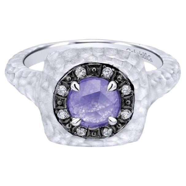 Sterling Silver, Purple Jade and White Sapphire Fashion Ring For Sale