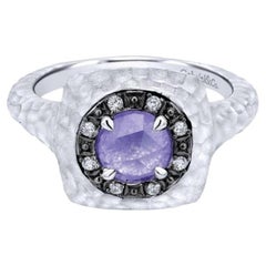 Sterling Silver, Purple Jade and White Sapphire Fashion Ring