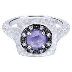 Bague de mode en argent sterling, jade violet et saphir blanc