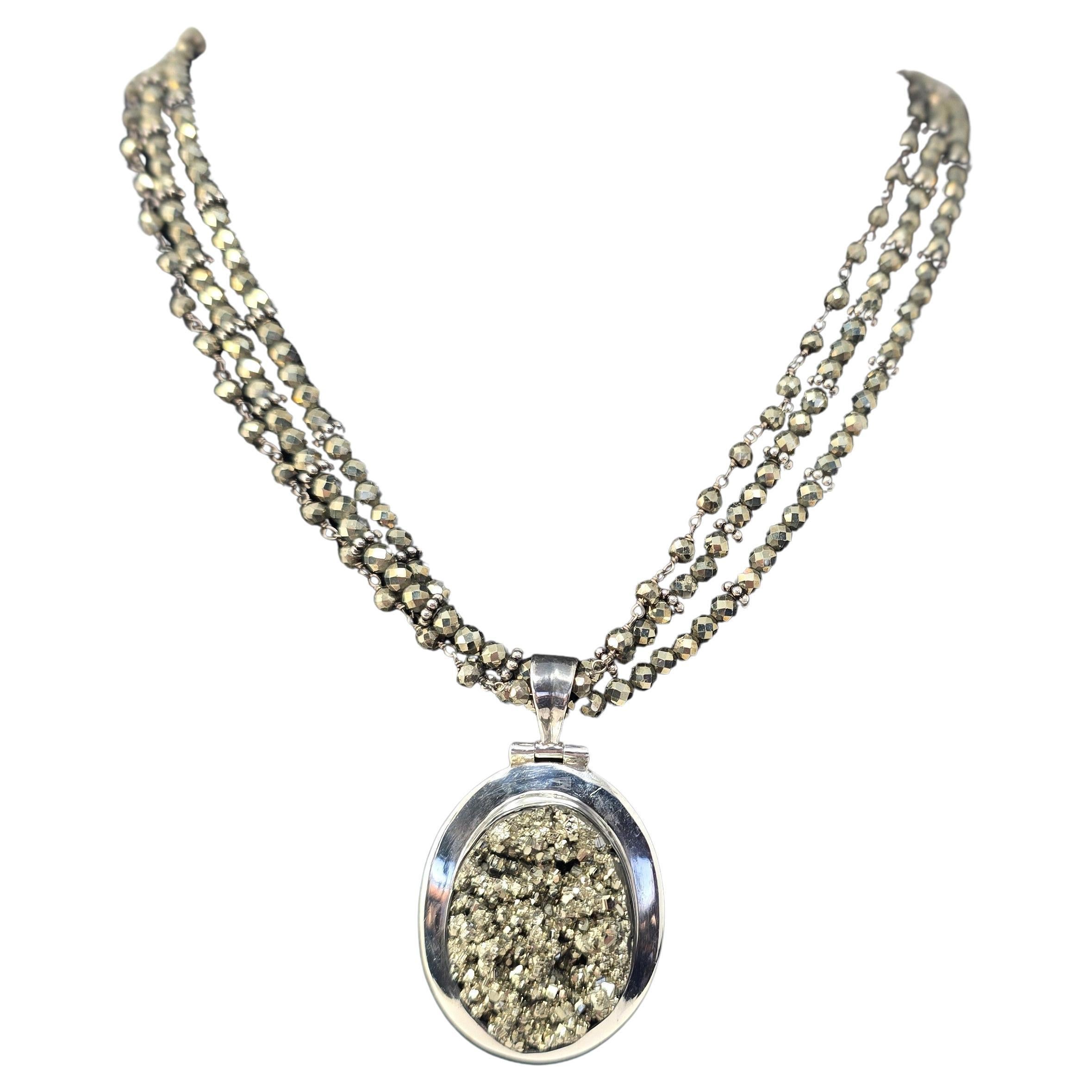 Collana a tre fili di pirite in argento sterling in vendita