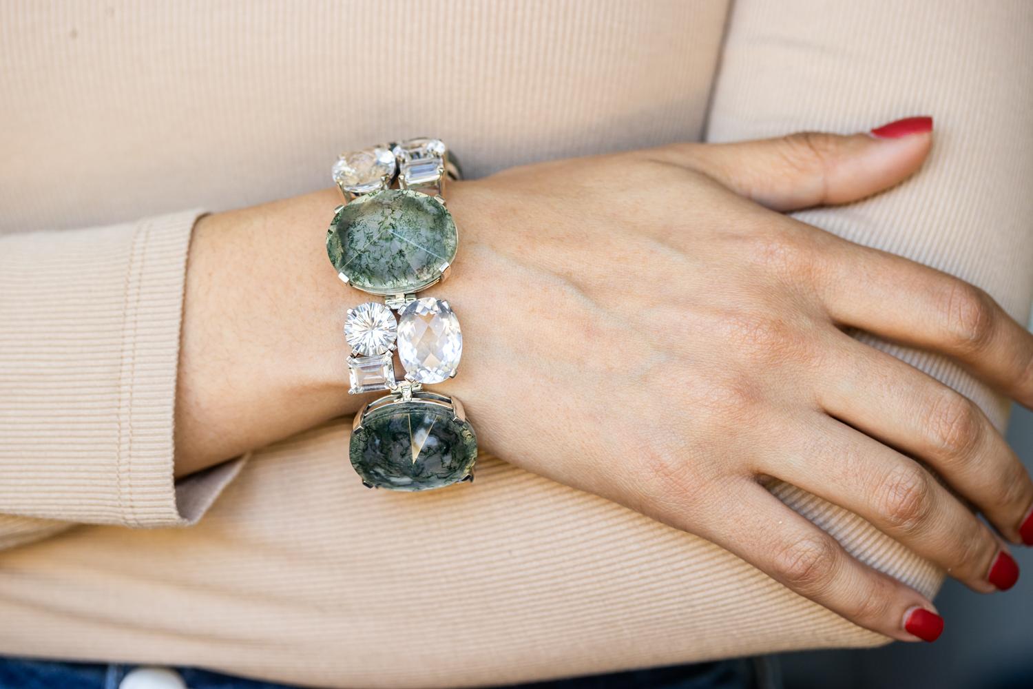 Armband aus Sterlingsilber, Quarz und Moss-Achat von Stephen Dweck im Zustand „Neu“ in Virginia Beach, VA