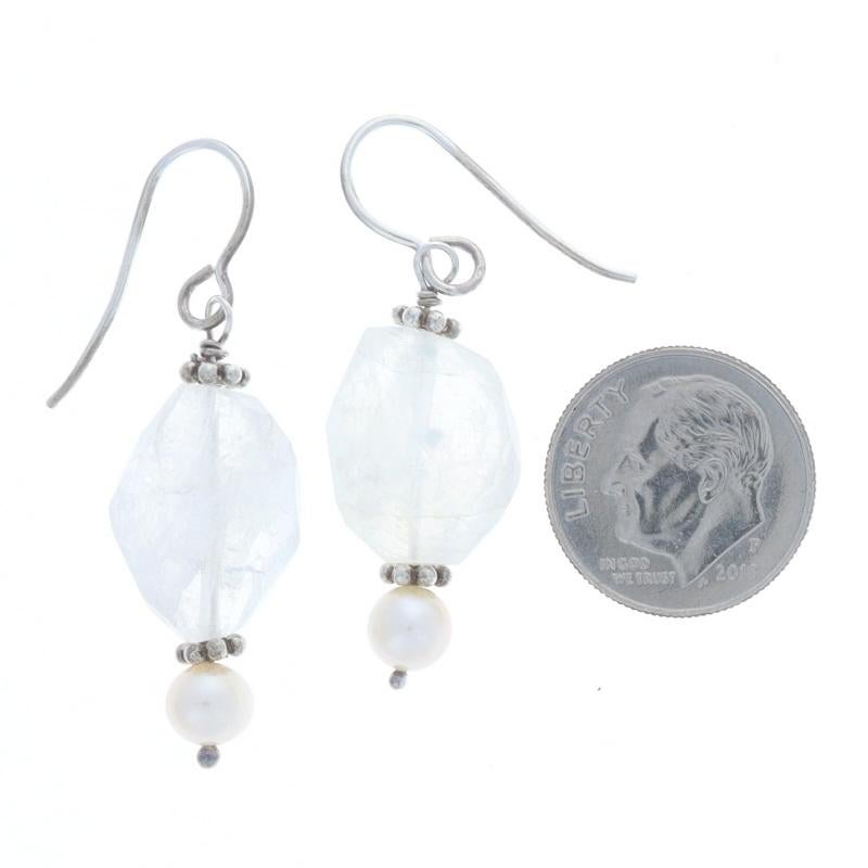 Sterling Silver Quartz & Freshwater Pearl Dangle Earrings - 925 Pierced In Excellent Condition For Sale In Greensboro, NC
