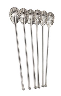 Plata de ley Raimond Concha de mediados de siglo Cucharas para té Highball Pajitas