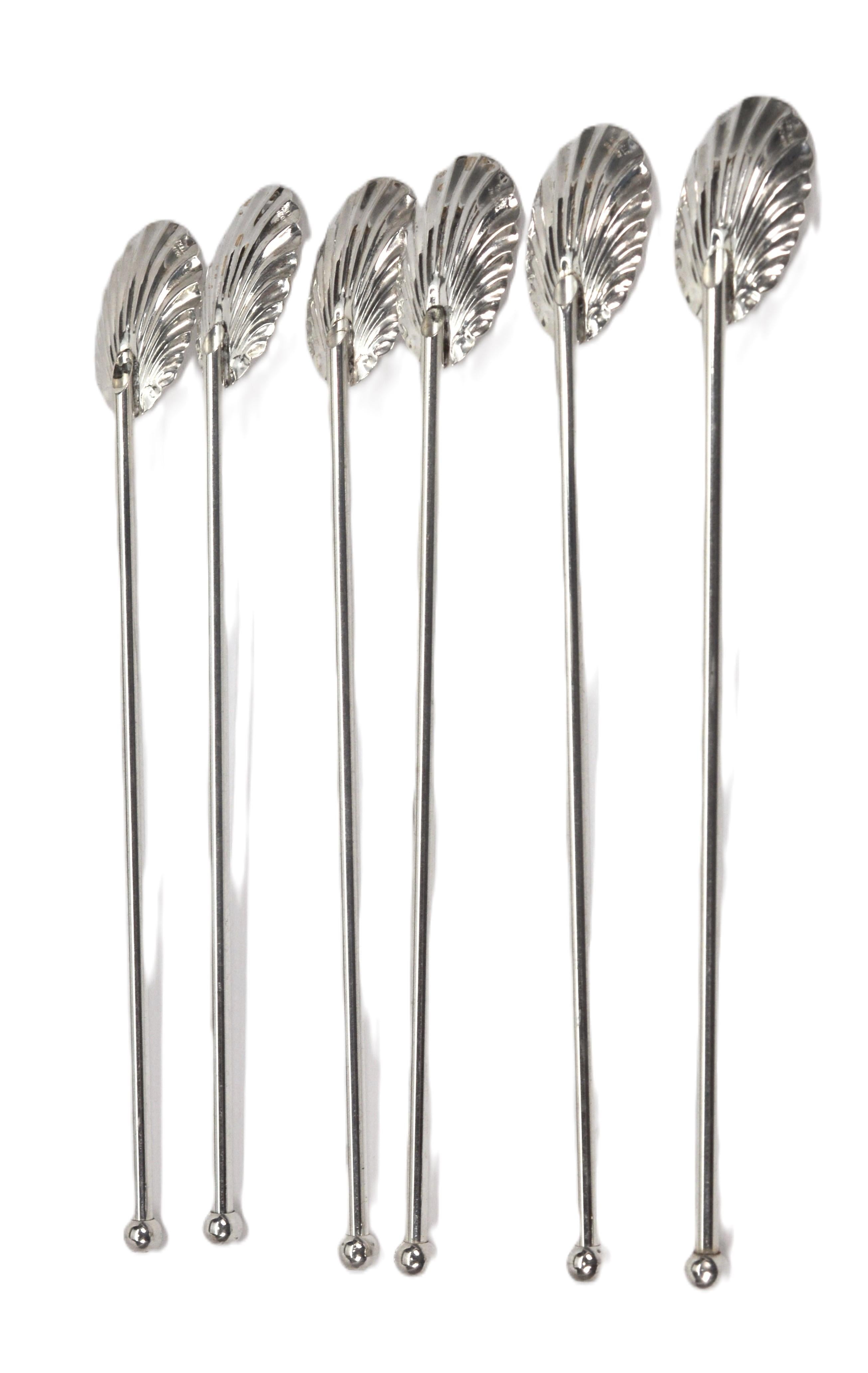 Cucchiai da tè Highball in argento Sterling Raimond Mid Century Shell Cucchiai da ghiaccio Cannucce in vendita 1