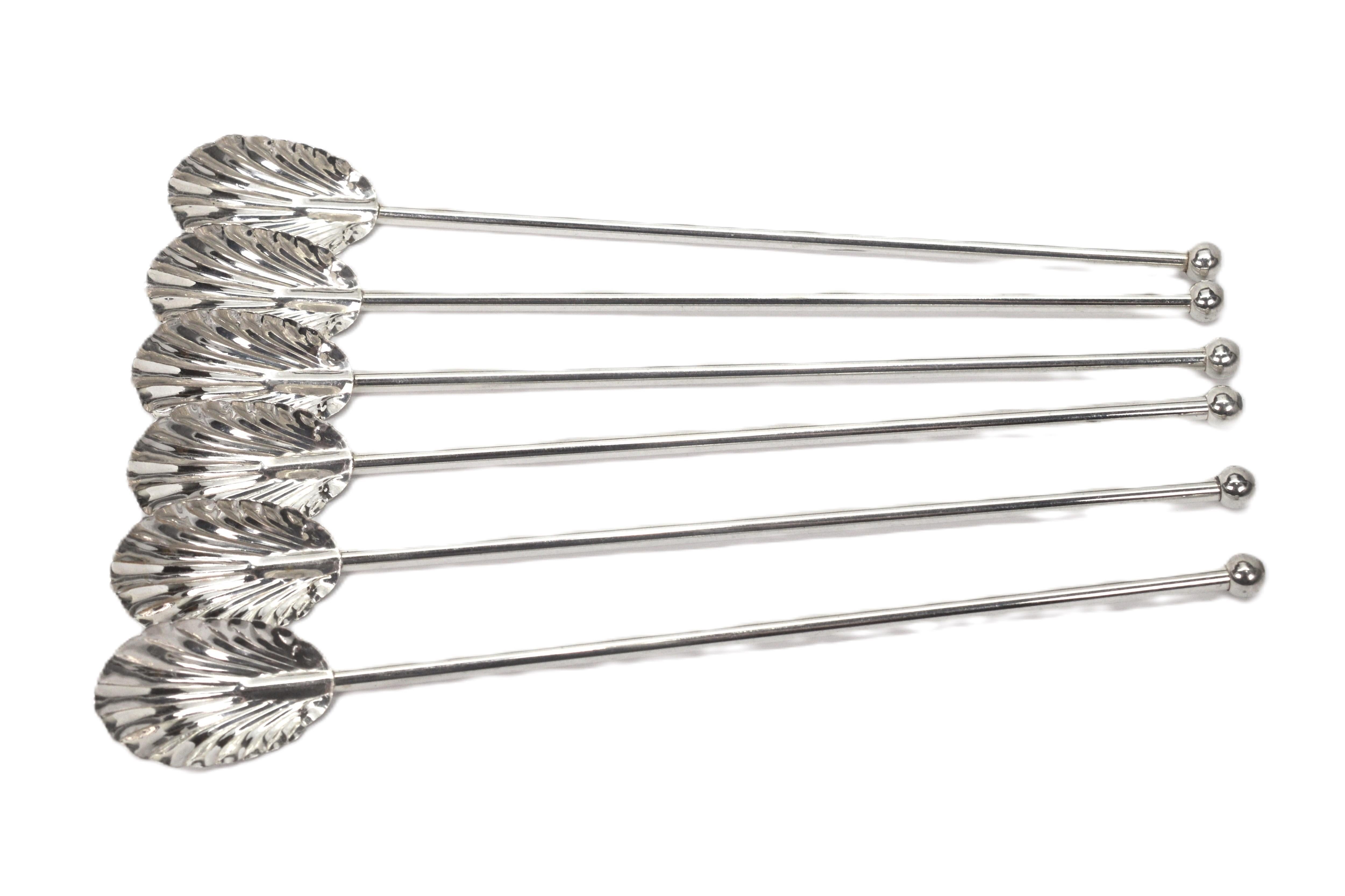 Cucchiai da tè Highball in argento Sterling Raimond Mid Century Shell Cucchiai da ghiaccio Cannucce in vendita 2