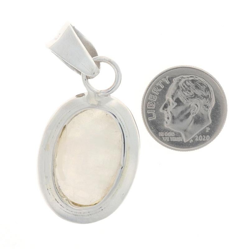Sterling Silver Rainbow Moonstone Solitaire Pendant - 925 Oval Cabochon Omega In Excellent Condition For Sale In Greensboro, NC
