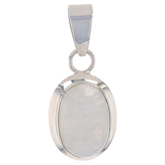 Sterling Silver Rainbow Moonstone Solitaire Pendant - 925 Oval Cabochon Omega For Sale