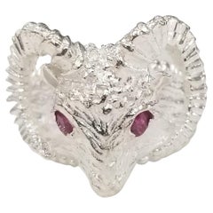 Sterling Silver "Ram" Ring with a Ruby Eye, Containing 2 Round Ruby