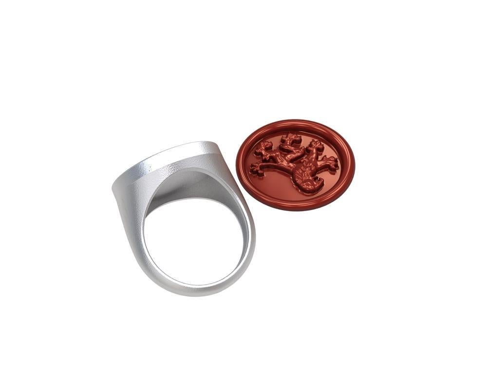 For Sale:  Sterling Silver Rampant Lion Signet Wax Seal Ring 5