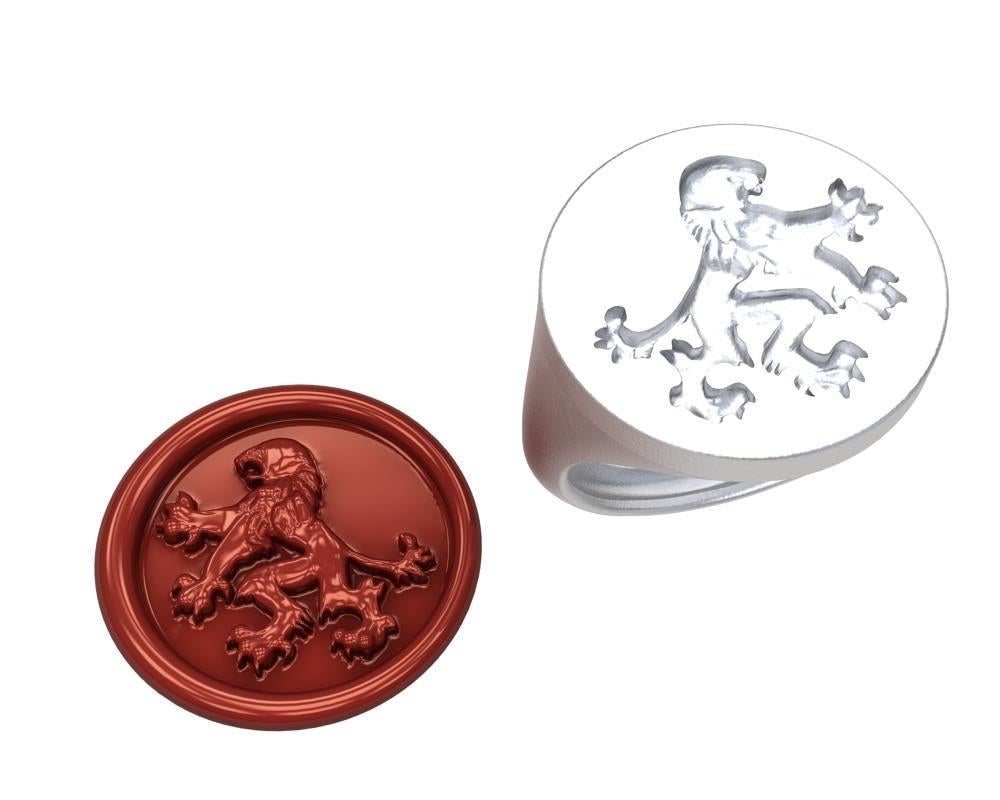 For Sale:  Sterling Silver Rampant Lion Signet Wax Seal Ring 7