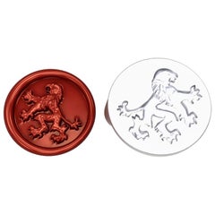 Signature en argent sterling avec sceau en cire en forme de lion rampant