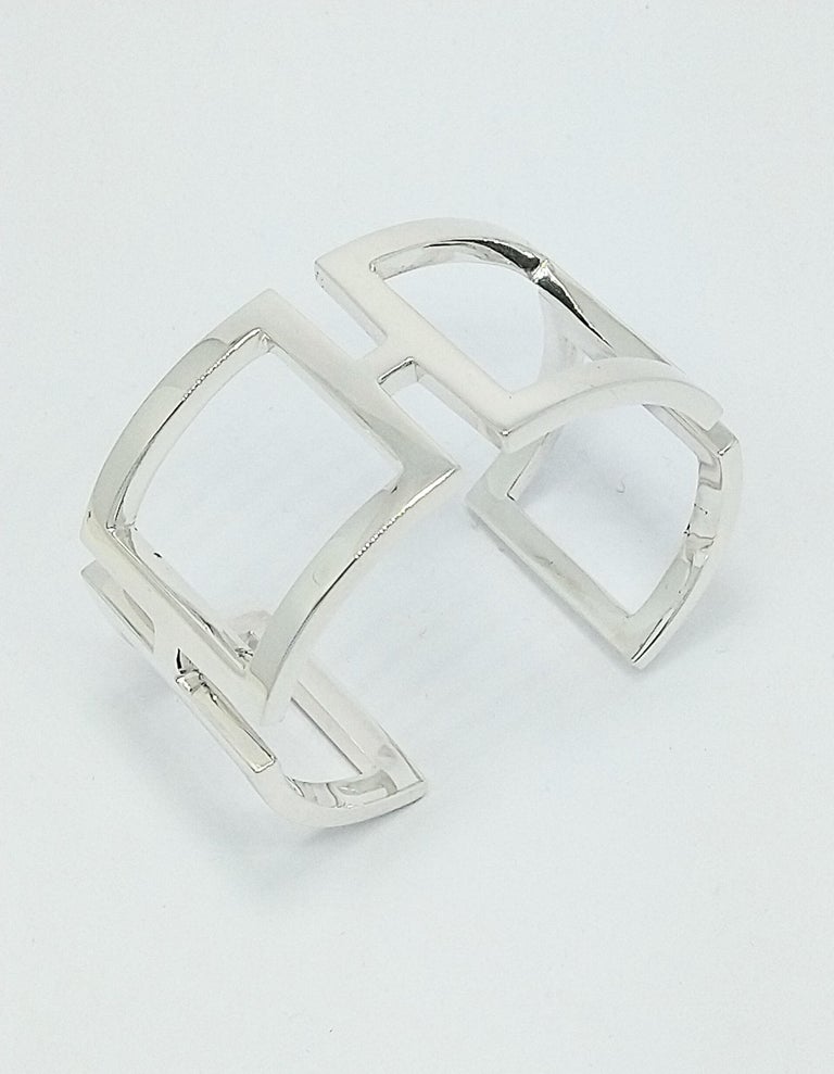 Contemporary Sterling Silver Rectangle Cuff Bracelet For Sale