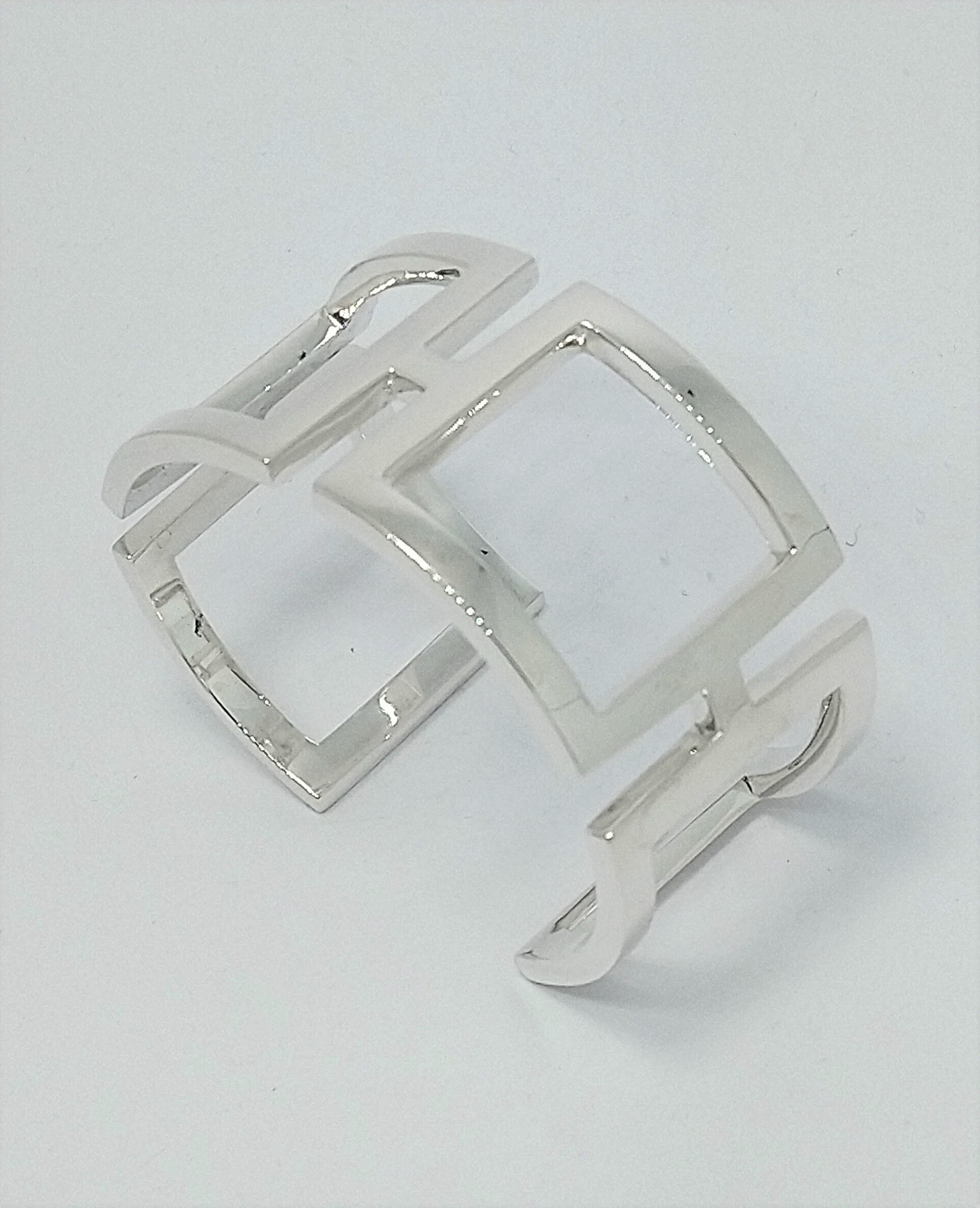 Women's or Men's Sterling Silver Rectangle Cuff Bracelet For Sale