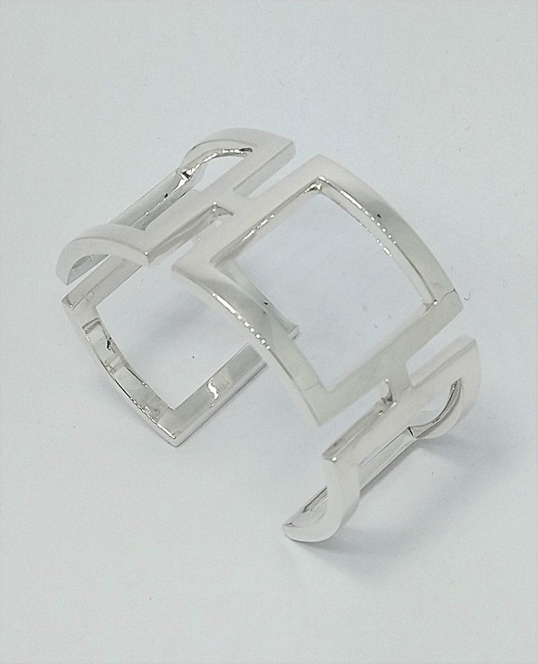 Women's or Men's Sterling Silver Rectangle Cuff Bracelet For Sale