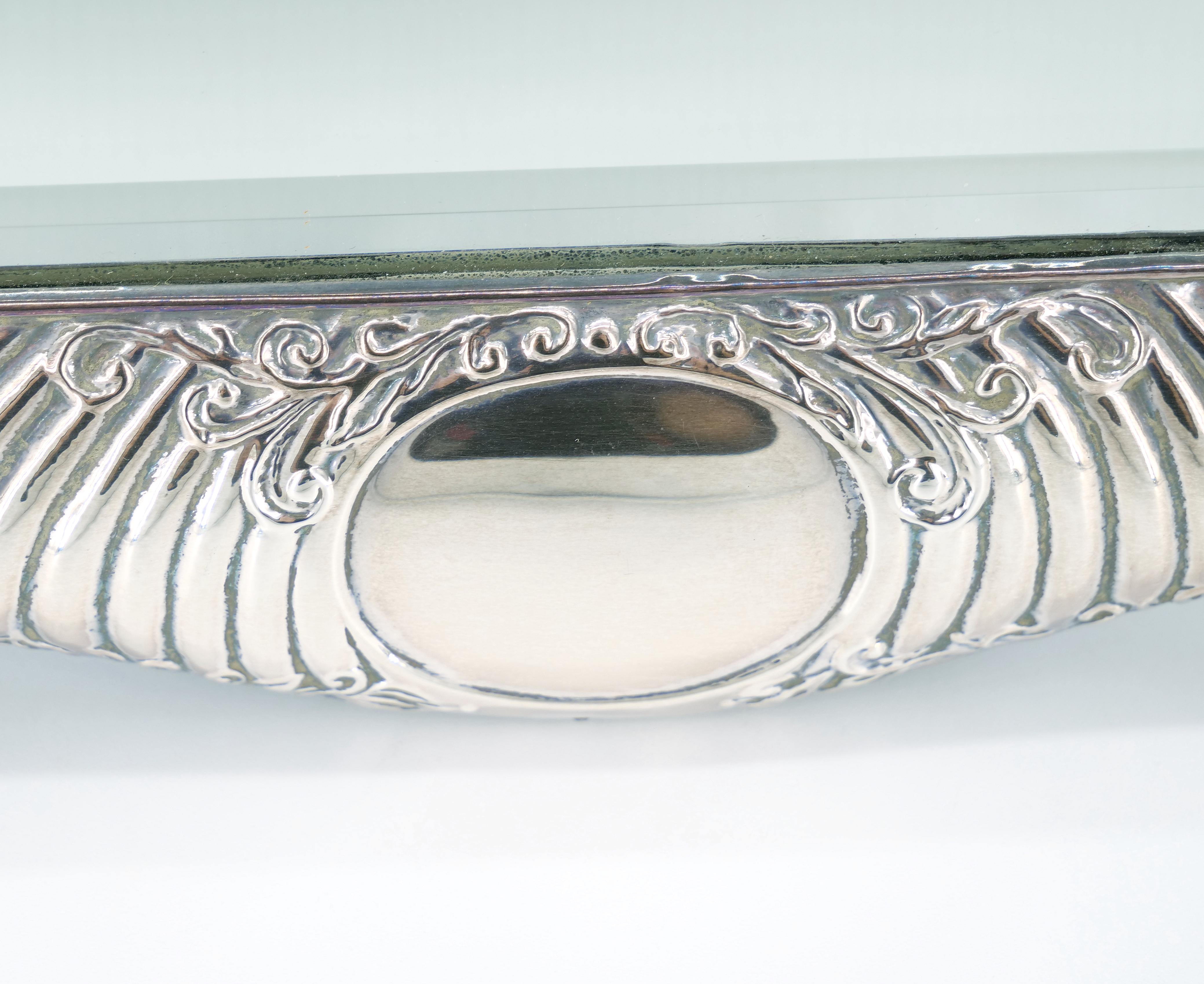 Sterling Silber Rechteck Gerahmt  / Abgeschrägter Glas-Tischspiegel  im Angebot 1