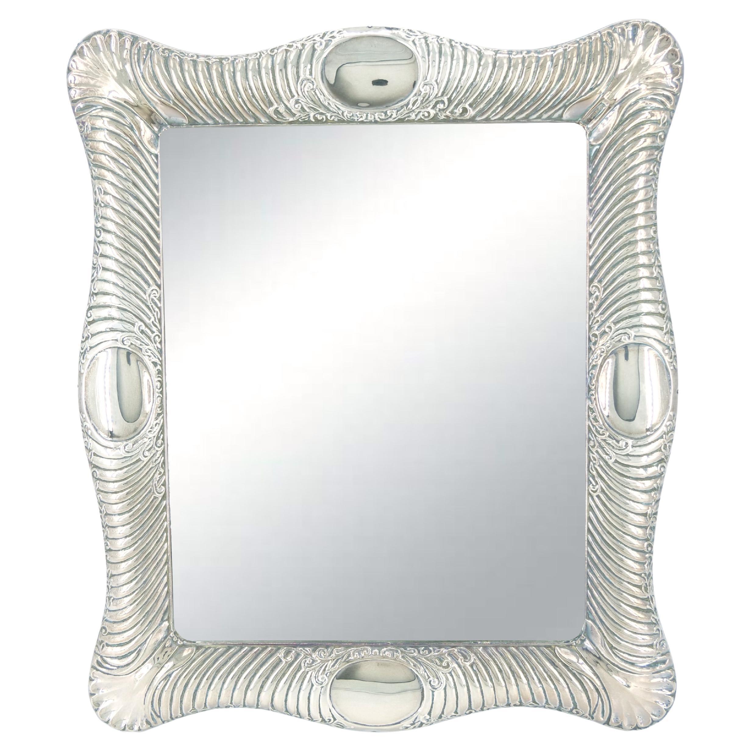 Sterling Silver Rectangle Framed  / Beveled Glass Table Mirror  For Sale