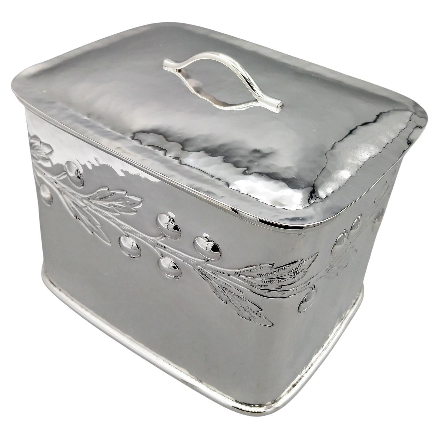 Caja rectangular para galletas de plata de ley con interior chapado en oro de 24 quilates