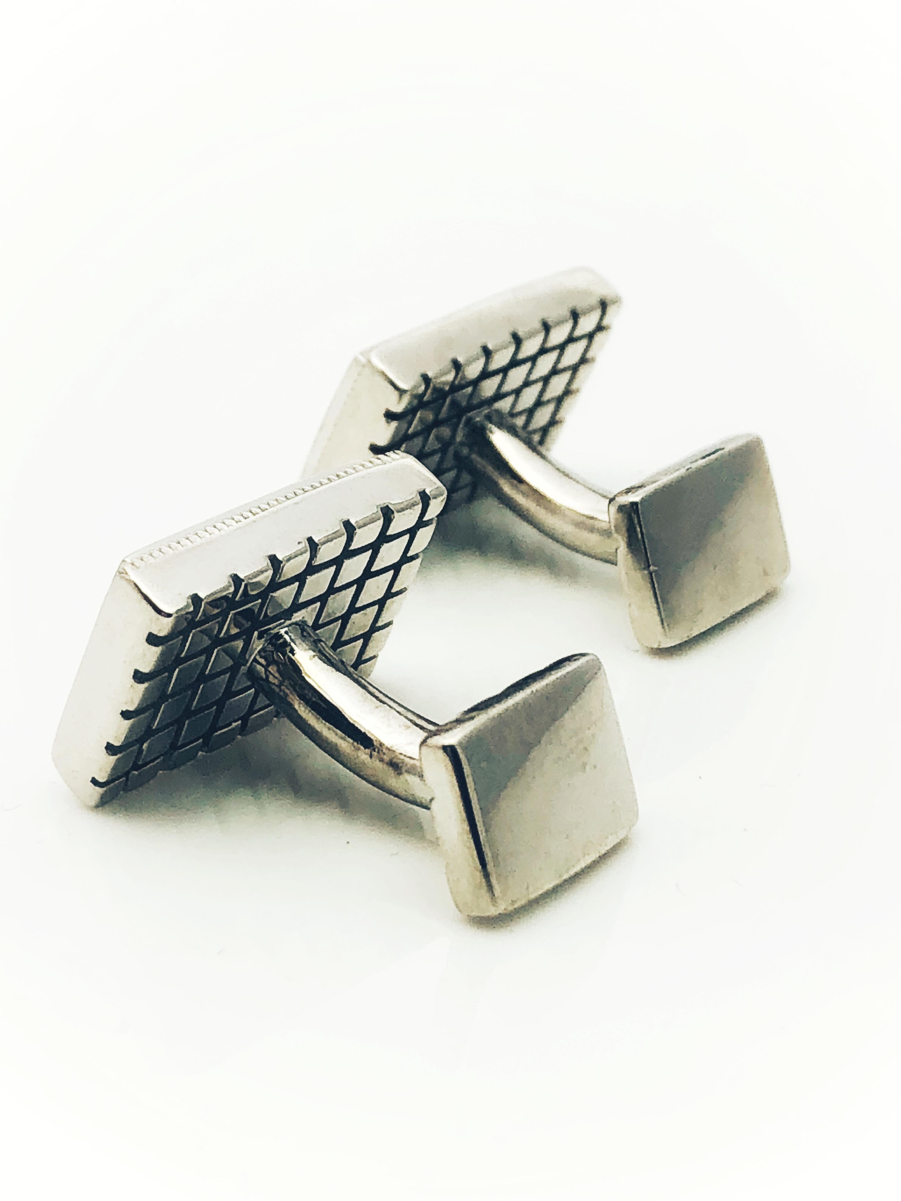 Contemporary Sterling Silver Rectangular Engrave-Able Cufflinks